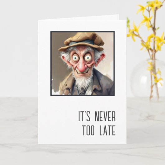 Birthday Humor Crazy Old Man  カード (黄色い花)