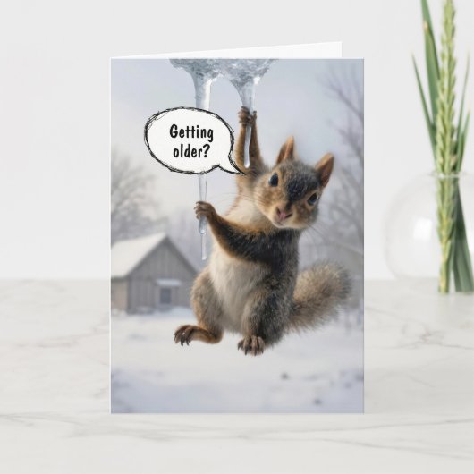 Birthday Humor Squirrel on an Icicle カード (正面)
