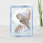 Birthday Husband with Great Grey, Gray Owl Bird カード<br><div class="desc">Original Watercolor Great Grey,  Gray Owl Bird</div>