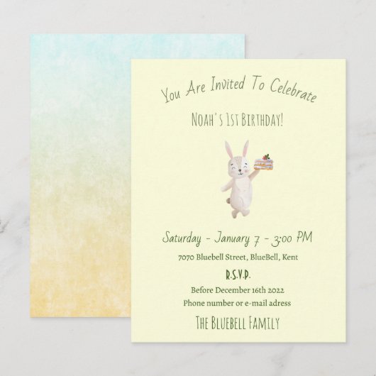 Birthday Invitation (10,8 x 14,2 cm) - Rabbit ポストカード (正面/裏面)