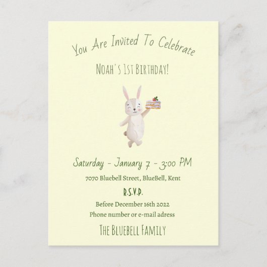 Birthday Invitation (10,8 x 14,2 cm) - Rabbit ポストカード (正面)