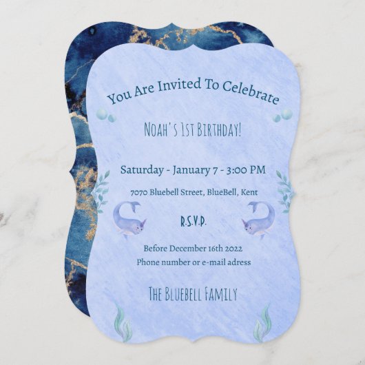 Birthday Invitation (12,7 x 17,8 cm) - Ocean Theme 招待状 (正面/裏面)