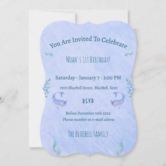 Birthday Invitation (12,7 x 17,8 cm) - Ocean Theme 招待状 (正面)