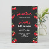 Birthday invitation black back in cherries theme 招待状 (スタンド正面)