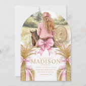 Birthday Invitation Blonde Girl Riding Horse 招待状 (正面)