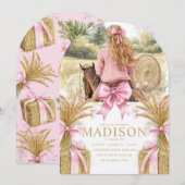 Birthday Invitation Blonde Girl Riding Horse 招待状 (正面/裏面)