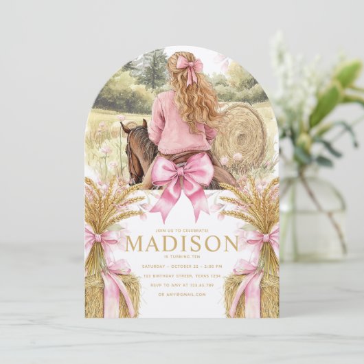 Birthday Invitation Blonde Girl Riding Horse 招待状 (スタンド正面)