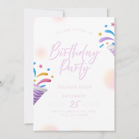 Birthday Invitation Blue Modern Party Design 招待状 (正面)