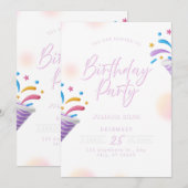 Birthday Invitation Blue Modern Party Design 招待状 (正面/裏面)