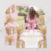 Birthday Invitation Brunette Girl Riding Horse 招待状 (正面/裏面)