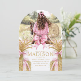 Birthday Invitation Brunette Girl Riding Horse 招待状