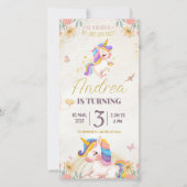 Birthday invitation card. Unicorn for Girls (正面)