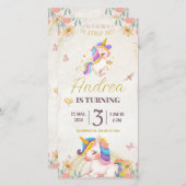 Birthday invitation card. Unicorn for Girls (正面/裏面)