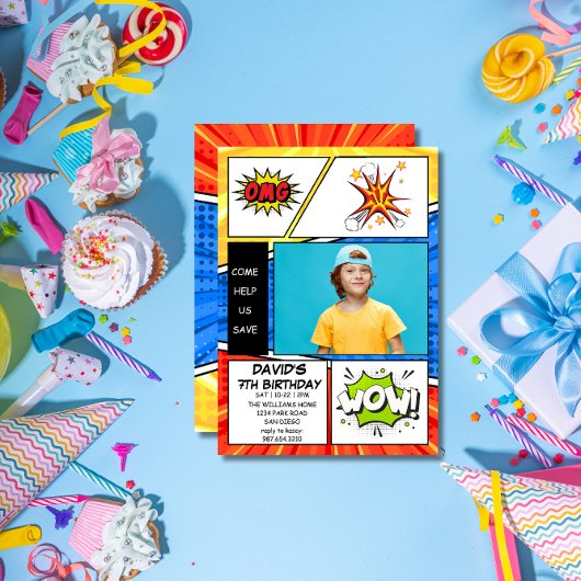 Birthday Invitation Comic Book Style Pop Art 招待状