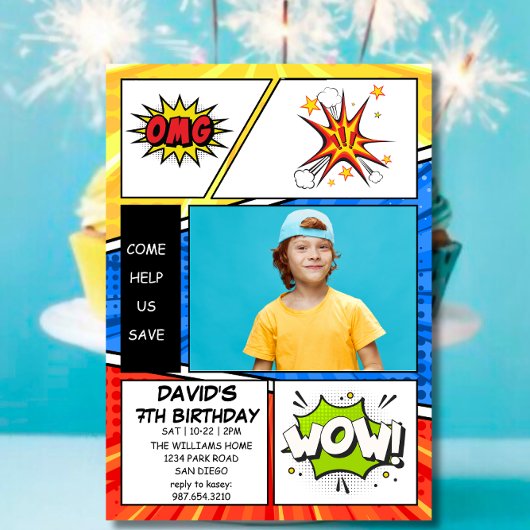 Birthday Invitation Comic Book Style Pop Art 招待状