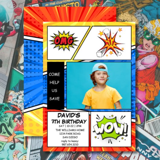Birthday Invitation Comic Book Style Pop Art 招待状