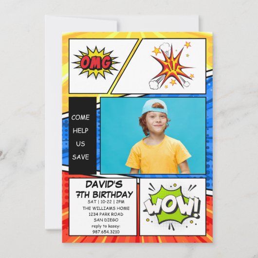 Birthday Invitation Comic Book Style Pop Art 招待状 (正面)