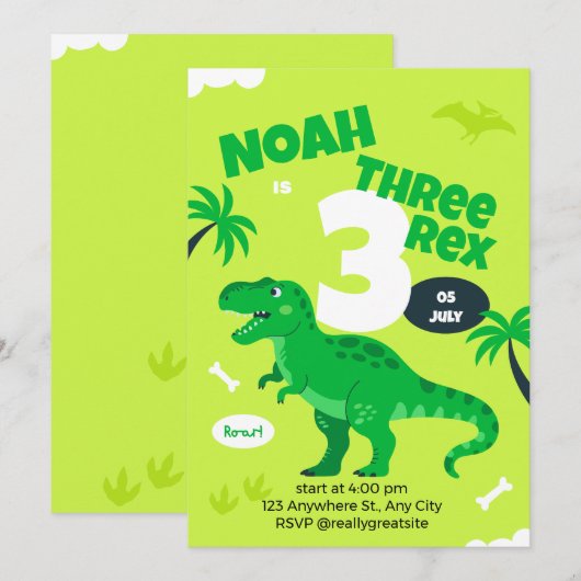 Birthday Invitation Dinosaur 3rd for Boys 招待状 (正面/裏面)