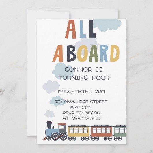 Birthday Invitation Editable Template Modern Train 招待状 (正面)