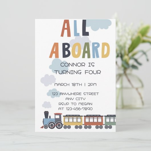 Birthday Invitation Editable Template Modern Train 招待状 (スタンド正面)