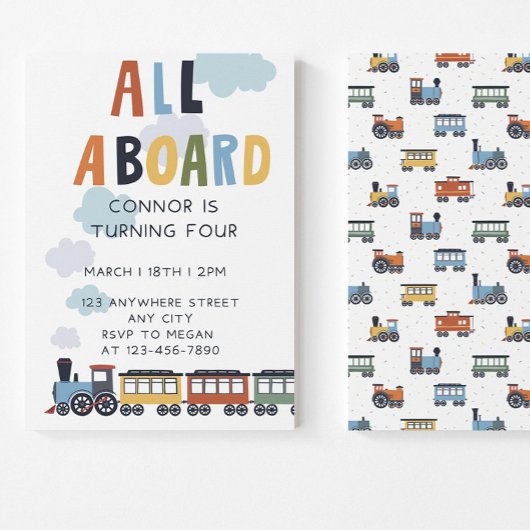 Birthday Invitation Editable Template Modern Train 招待状