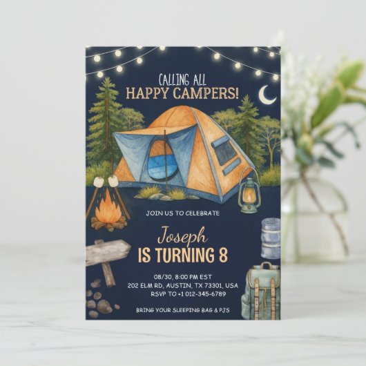Birthday invitation featuring a camping theme 招待状 (スタンド正面)