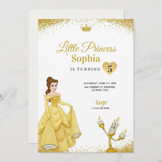 Birthday Invitation featuring a princess 招待状 (正面/裏面)