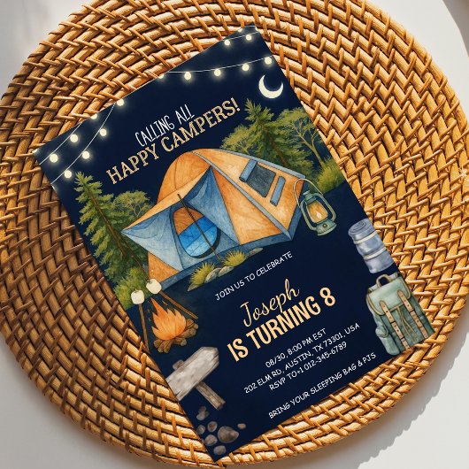 Birthday Invitation featuring camping theme  招待状