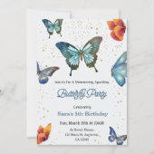 Birthday invitation featuring colorful butterflies 招待状 (正面)