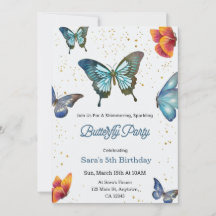 Birthday invitation featuring colorful butterflies