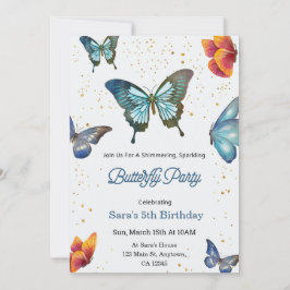 Birthday invitation featuring colorful butterflies 招待状