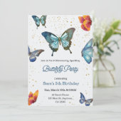 Birthday invitation featuring colorful butterflies 招待状 (スタンド正面)