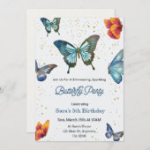 Birthday invitation featuring colorful butterflies 招待状 (正面/裏面)