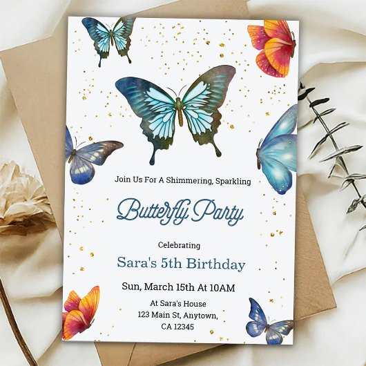 Birthday invitation featuring colorful butterflies 招待状