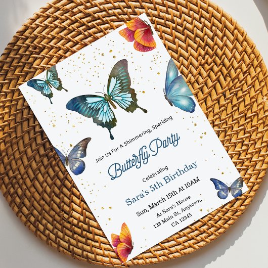 Birthday invitation featuring colorful butterflies 招待状