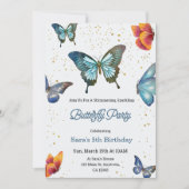 Birthday invitation featuring colorful butterflies 招待状 (正面)