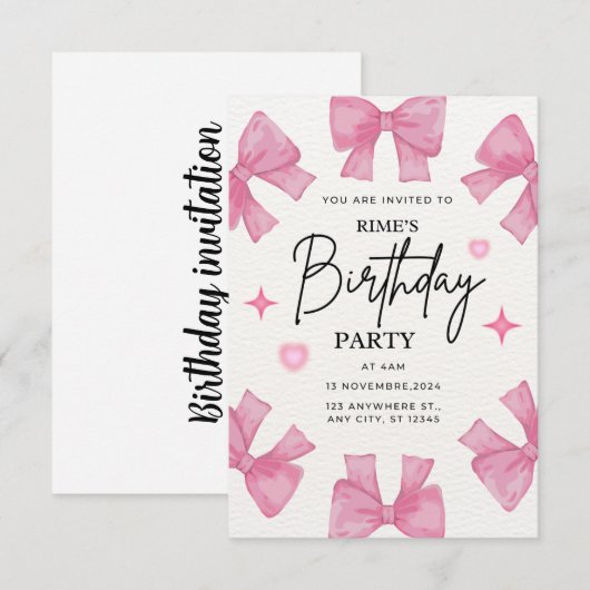 Birthday invitation for girls 出欠カード (正面/裏面)