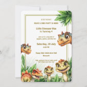 Birthday Invitation Kids Party Dinasaur Watercolor 招待状 (正面)