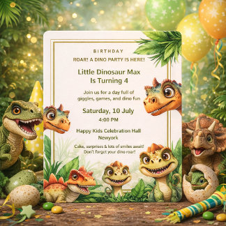 Birthday Invitation Kids Party Dinasaur Watercolor 招待状