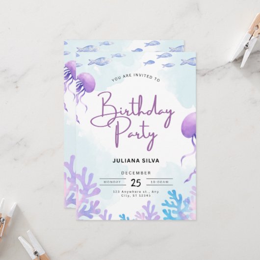 Birthday Invitation Neutral Beige Elegant Style 招待状 (正面/裏面インサイチュ)