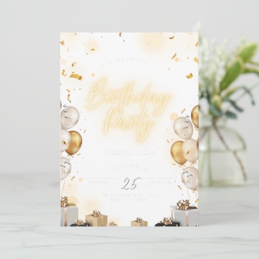 Birthday Invitation Pink Aesthetic Cute Design 招待状 (スタンド正面)