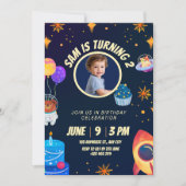 Birthday Invitation Space Rocket for kids 招待状 (正面)
