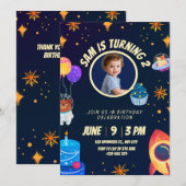 Birthday Invitation Space Rocket for kids 招待状 (正面/裏面)