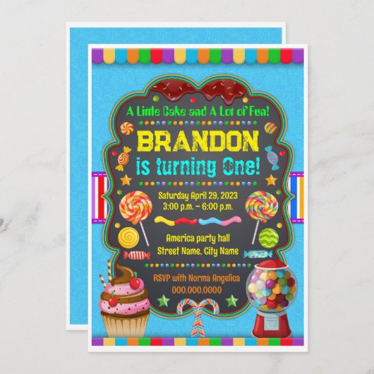 Birthday invitation Sweet candy 招待状 (正面/裏面)