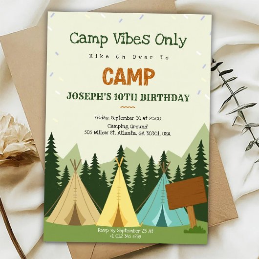 Birthday Invitation with a camping vibe  招待状