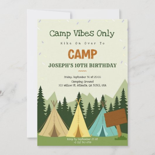 Birthday Invitation with a camping vibe  招待状 (正面)
