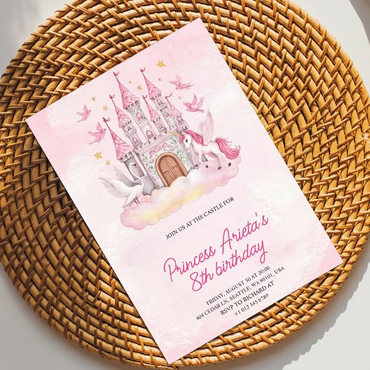 Birthday Invitation with a pink castle  招待状