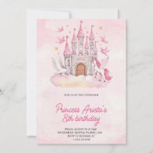 Birthday Invitation with a pink castle 