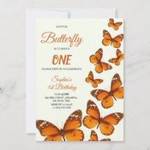 birthday invitation with vibrant orange butterfly 
