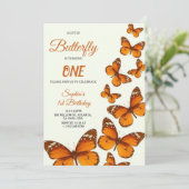 birthday invitation with vibrant orange butterfly  招待状 (スタンド正面)